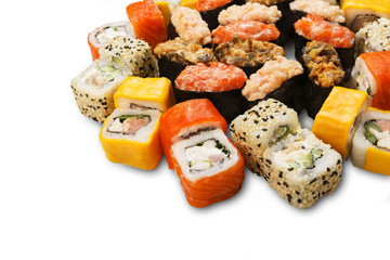 Set of sushi, maki and rolls isolated at white