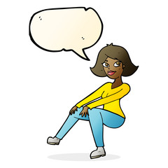 Fototapeta premium cartoon happy woman sitting with speech bubble