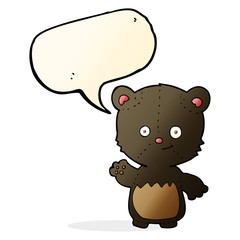 cartoon little black bear waving with speech bubble
