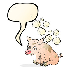 cartoon smelly pig with speech bubble