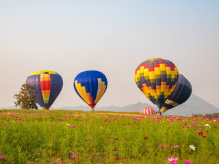colorful hot air balloons in the start of journey trip