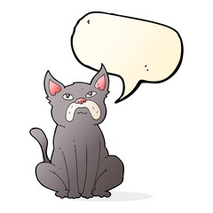 cartoon grumpy little dog with speech bubble