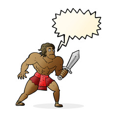 cartoon fantasy hero man with speech bubble