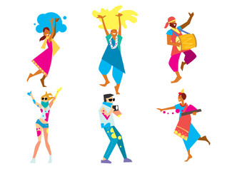 Holi festival, vector illustration. The traditional Indian festival. Bengali New Year. Holiday of spring and nature.