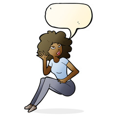 cartoon woman listening with speech bubble