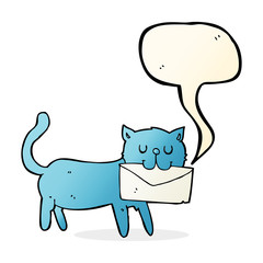 cartoon cat carrying letter with speech bubble