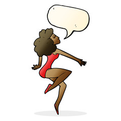 cartoon dancing woman with speech bubble