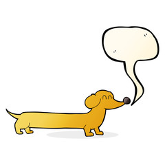 cartoon dachshund with speech bubble
