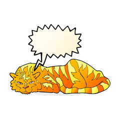 cartoon resting tiger with speech bubble