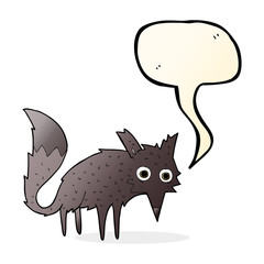 funny cartoon little wolf with speech bubble