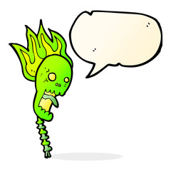 spooky cartoon skull with speech bubble