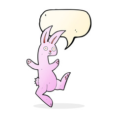 funny cartoon pink rabbit with speech bubble