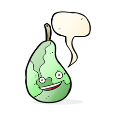 cartoon happy pear with speech bubble