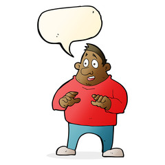 cartoon excited overweight man with speech bubble