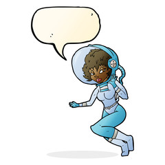 cartoon space woman with speech bubble