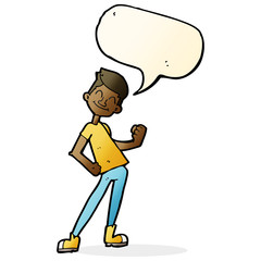 cartoon celebrating man with speech bubble