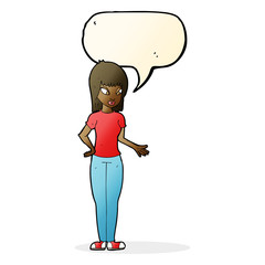 cartoon woman explaining with speech bubble