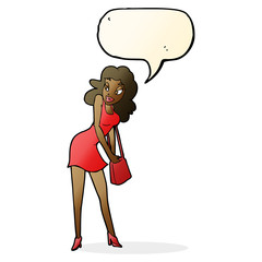 cartoon woman looking in handbag with speech bubble