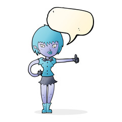cartoon vampire girl giving thumbs up sign with speech bubble