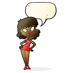cartoon woman with hands on hips with speech bubble