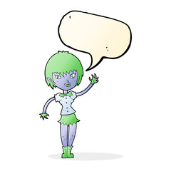 cartoon vampire girl with speech bubble
