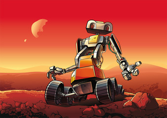 Robot on Mars  Vector illustration of robot on Mars © denzorr