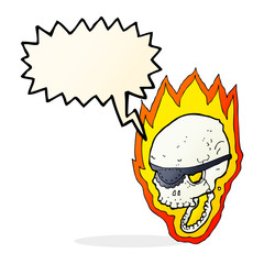 cartoon flaming pirate skull with speech bubble