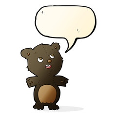 cartoon happy little black bear with speech bubble