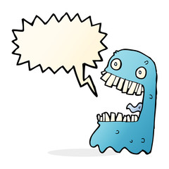 cartoon gross ghost with speech bubble