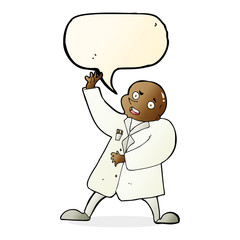 cartoon mad scientist with speech bubble