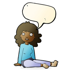 cartoon happy woman with speech bubble