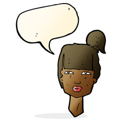 cartoon female head with speech bubble