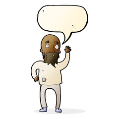 cartoon bearded man waving with speech bubble