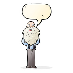 cartoon bearded old man with speech bubble