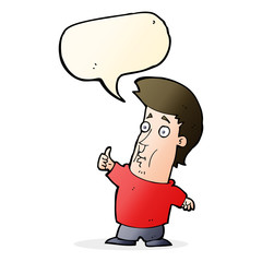 cartoon man giving thumbs up sign with speech bubble