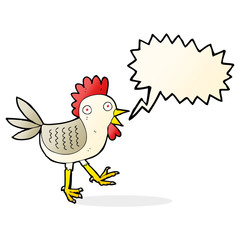 funny cartoon chicken with speech bubble