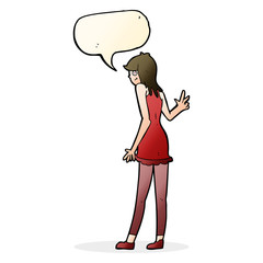 cartoon woman waving with speech bubble