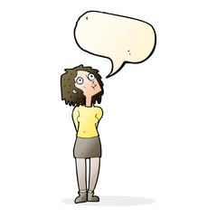 cartoon curious woman with speech bubble