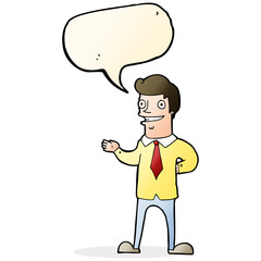 cartoon salesman with speech bubble