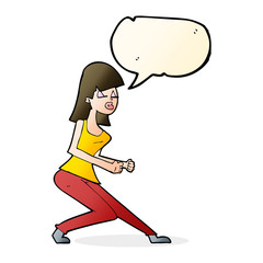 cartoon crazy dancing girl with speech bubble