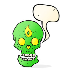 cartoon mystic skull with speech bubble