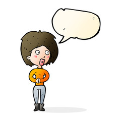 cartoon surprised woman with speech bubble