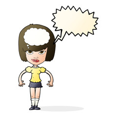 cartoon woman with idea with speech bubble