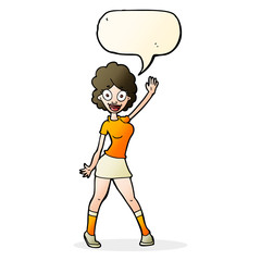 cartoon woman dancing with speech bubble