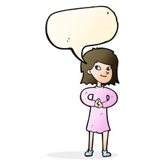 cartoon happy woman with speech bubble