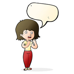cartoon shocked woman with speech bubble