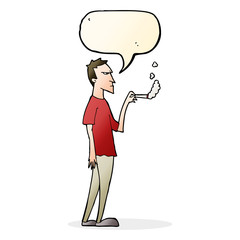 cartoon annoyed smoker with speech bubble