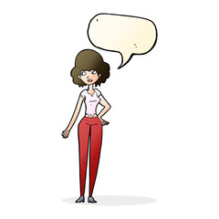 cartoon pretty woman with speech bubble