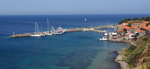  Molyvos harbour peaceful little port with a small fishing fleet and restaurants right on the quayside.