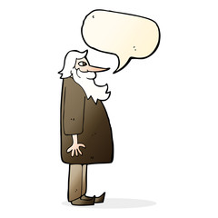 cartoon bearded old man with speech bubble